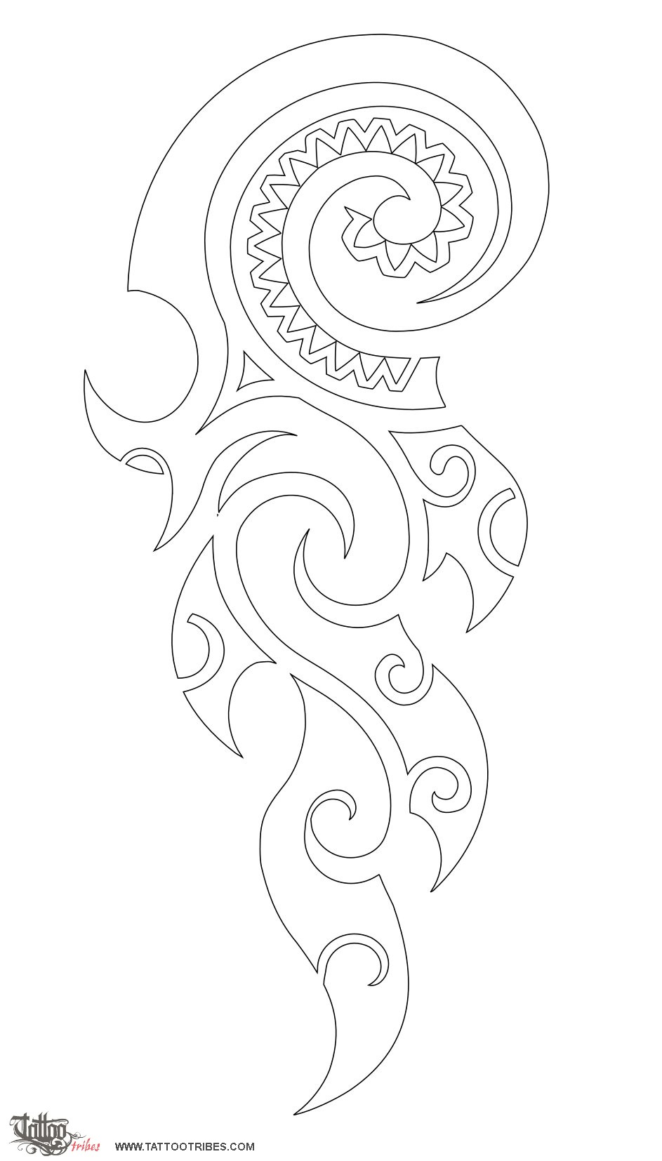 Stencil outline of Koru and Flames, Rebirth from change downloadable hi-res tattoo stencil
