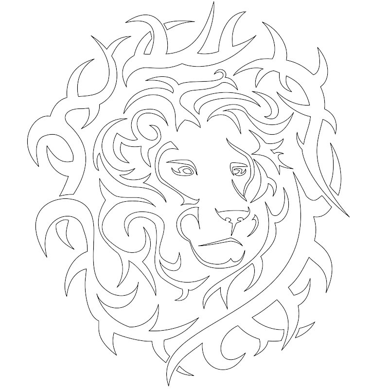 Stencil outline of Lion with tribal, Strength, nobility downloadable hi-res tattoo stencil