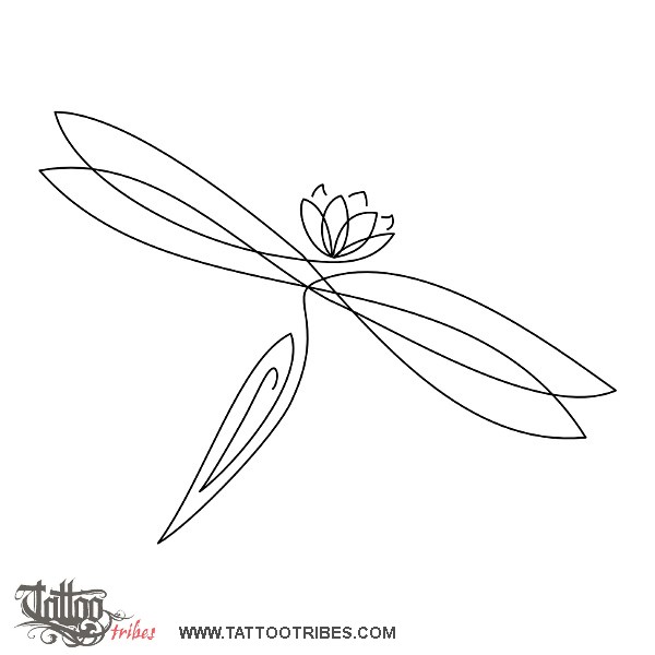 Tattoo image of Dragonfly and lotus, rebirth downloadable hi-res tattoo flash design