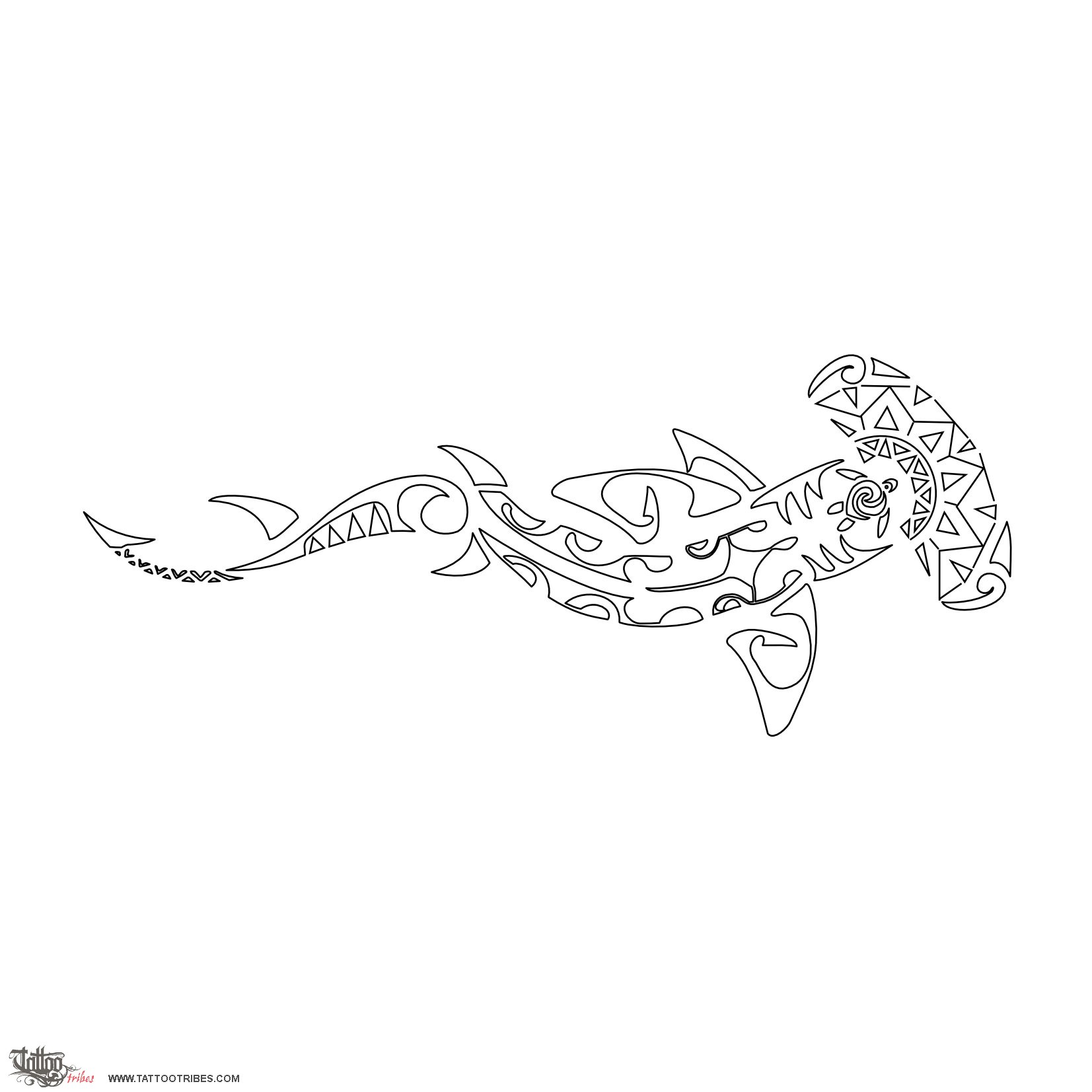 Stencil outline of Mangopare, Hammerhead shark downloadable hi-res tattoo stencil