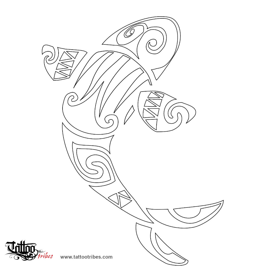 Stencil outline of Maori Koi, Perseverance downloadable hi-res tattoo stencil