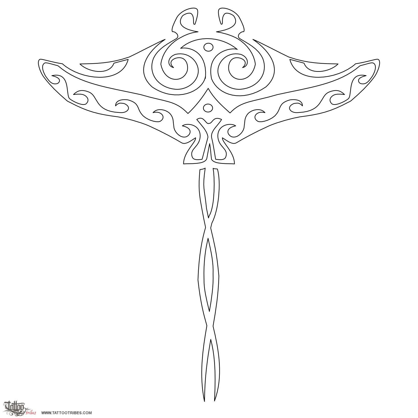 Stencil outline of Manta, Freedom, protection downloadable hi-res tattoo stencil