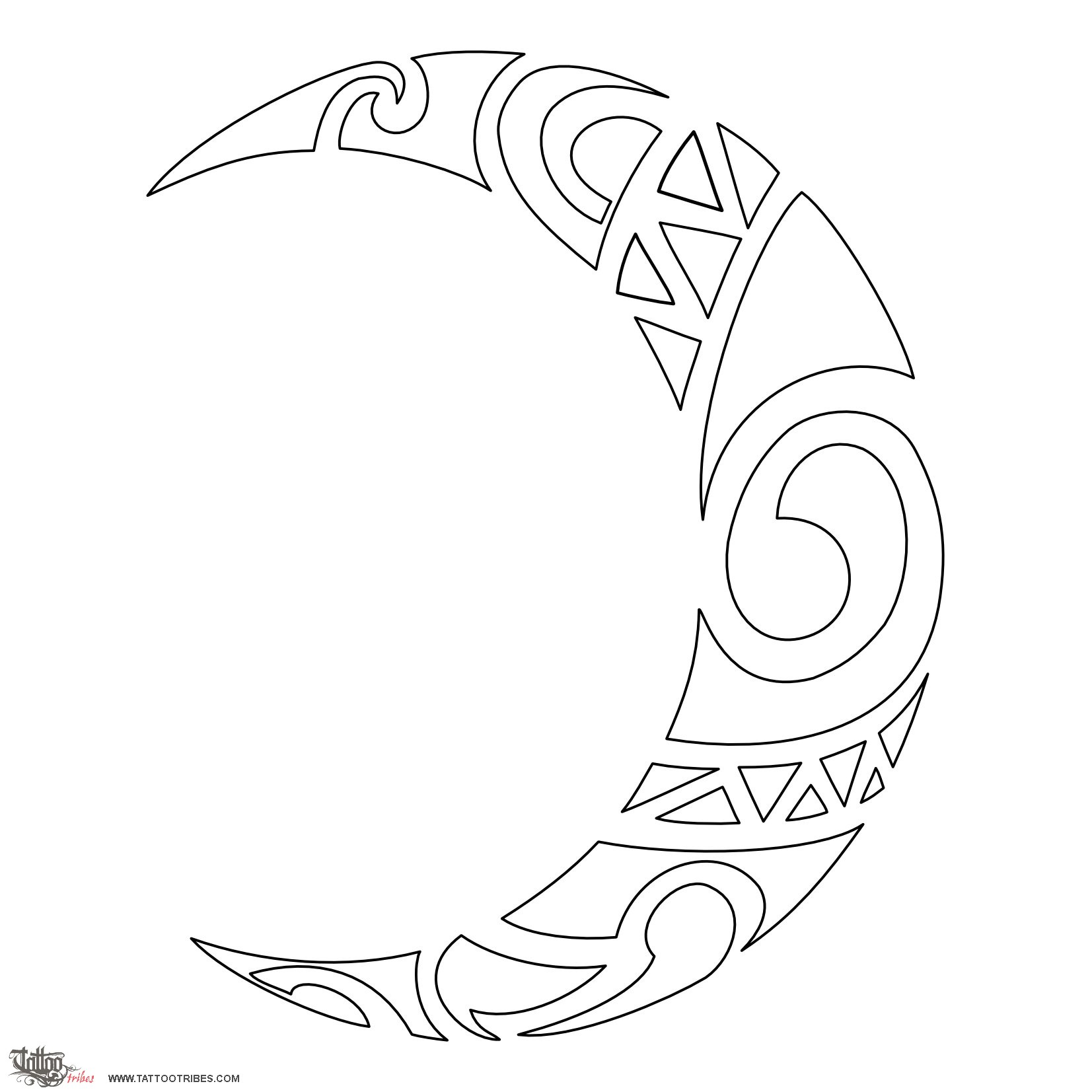Stencil outline of Moon, Femininity downloadable hi-res tattoo stencil