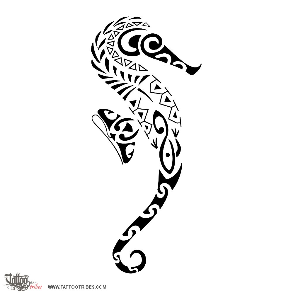 Tattoo image of Polynesian seahorse, Tenacity, protection downloadable hi-res tattoo flash design