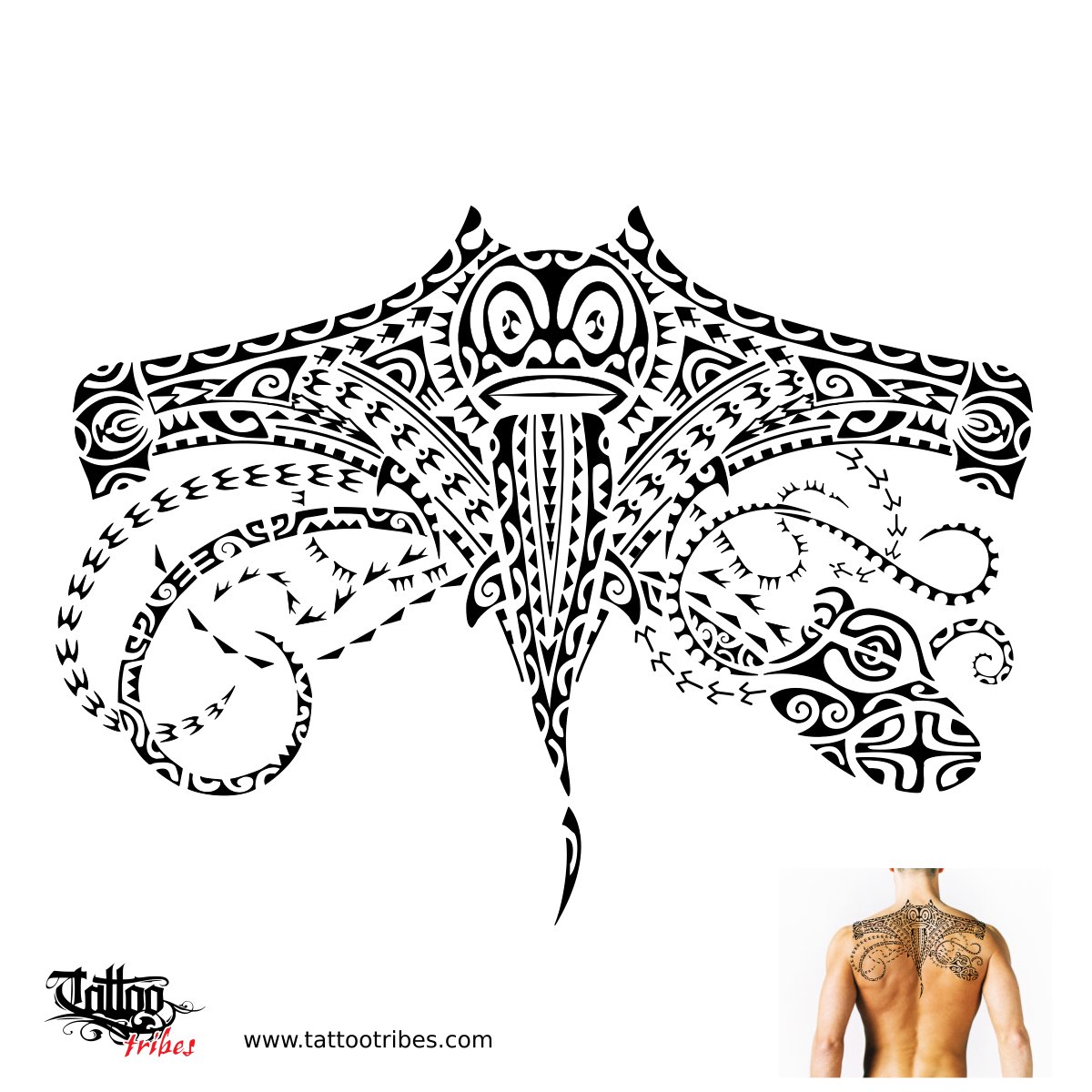 Polynesian manta and octopus tattoo flash for the upper back downloadable hi-res tattoo flash design