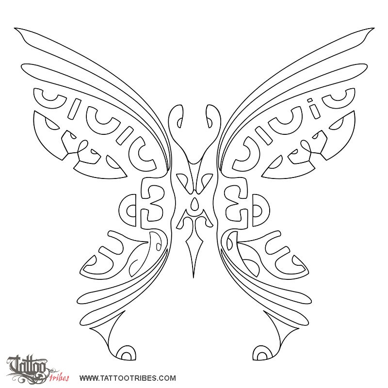 Stencil outline of Marquesan butterfly, Rebirth, union downloadable hi-res tattoo stencil