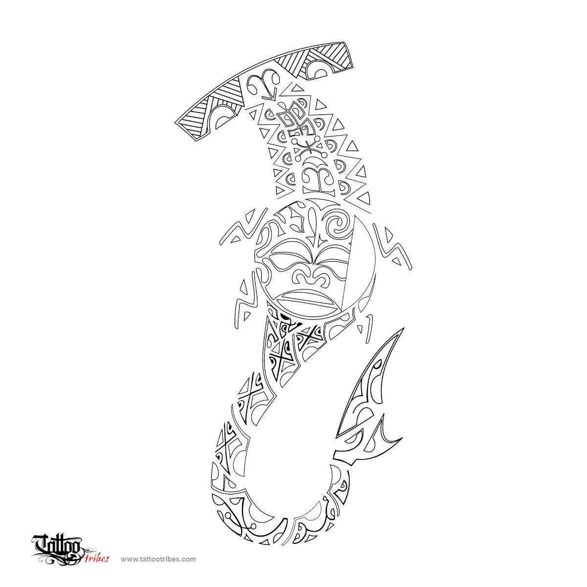 Stencil outline of Marquesan story, Family protection downloadable hi-res tattoo stencil