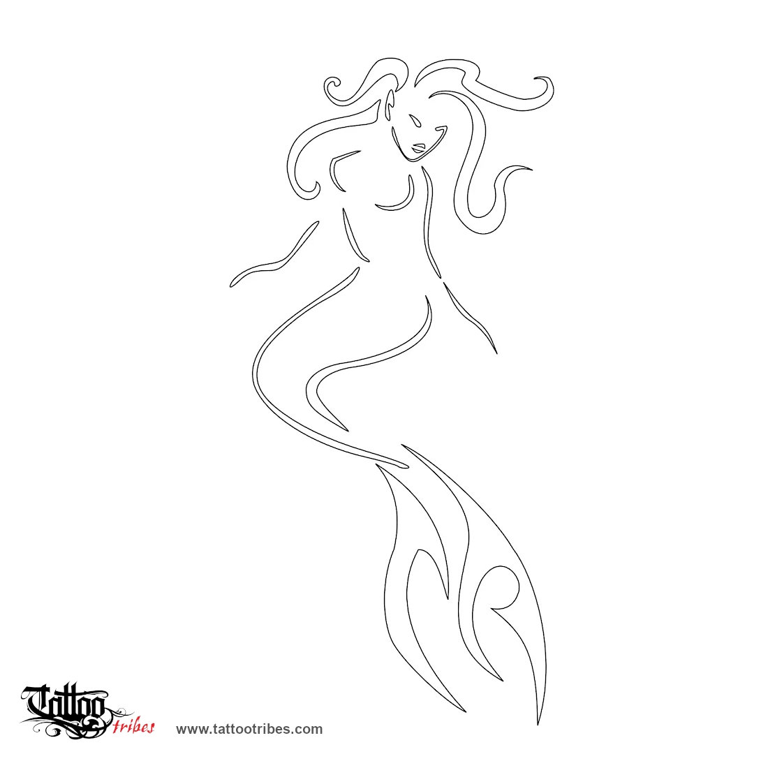 Stencil outline of Mermaid, Sensuality downloadable hi-res tattoo stencil