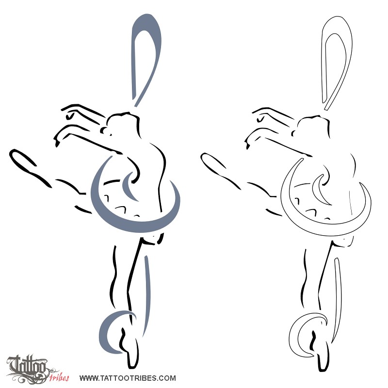 Tattoo image of Ballerina, Dance and music downloadable hi-res tattoo flash design
