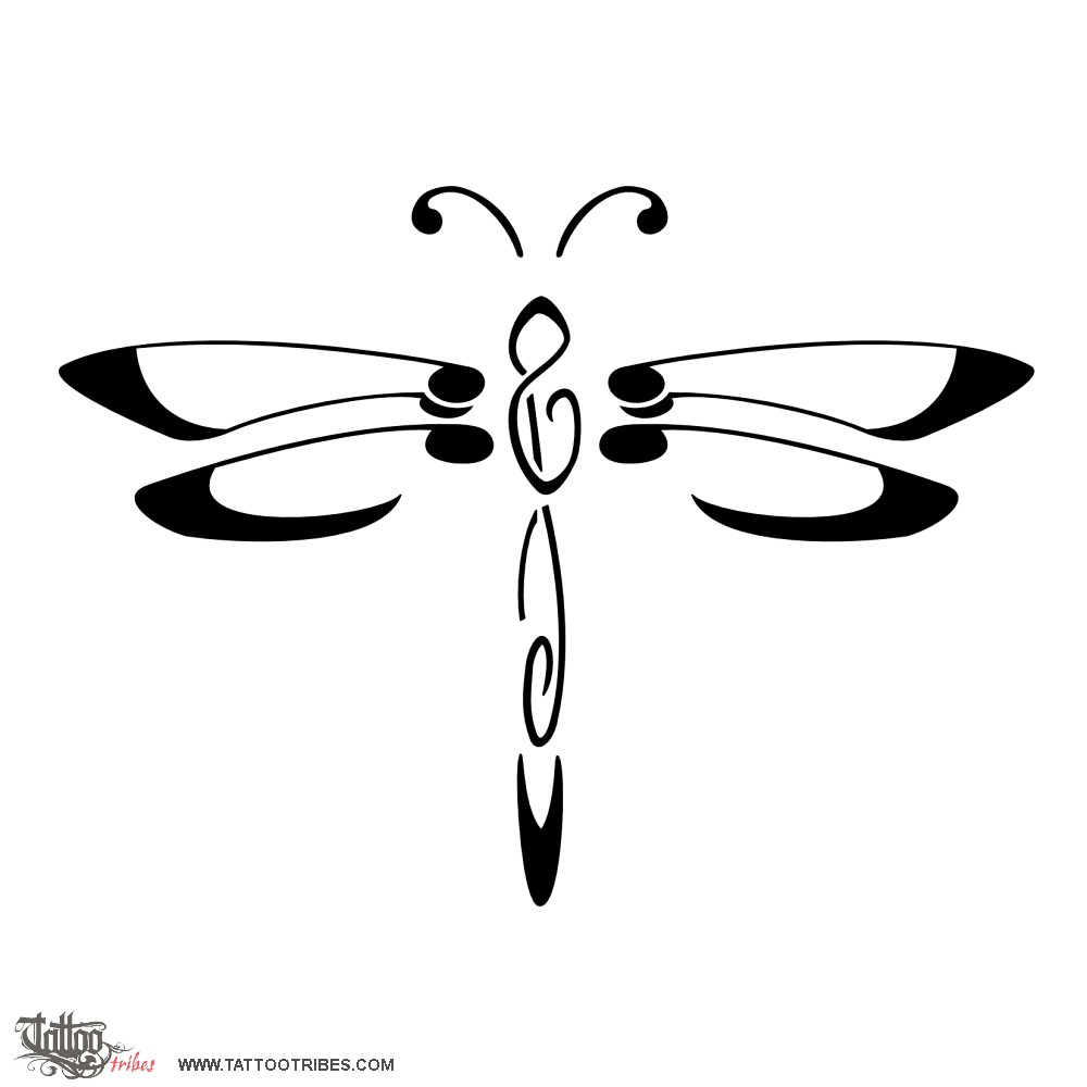 Tattoo image of Musical dragonfly, Magic and transformation downloadable hi-res tattoo flash design