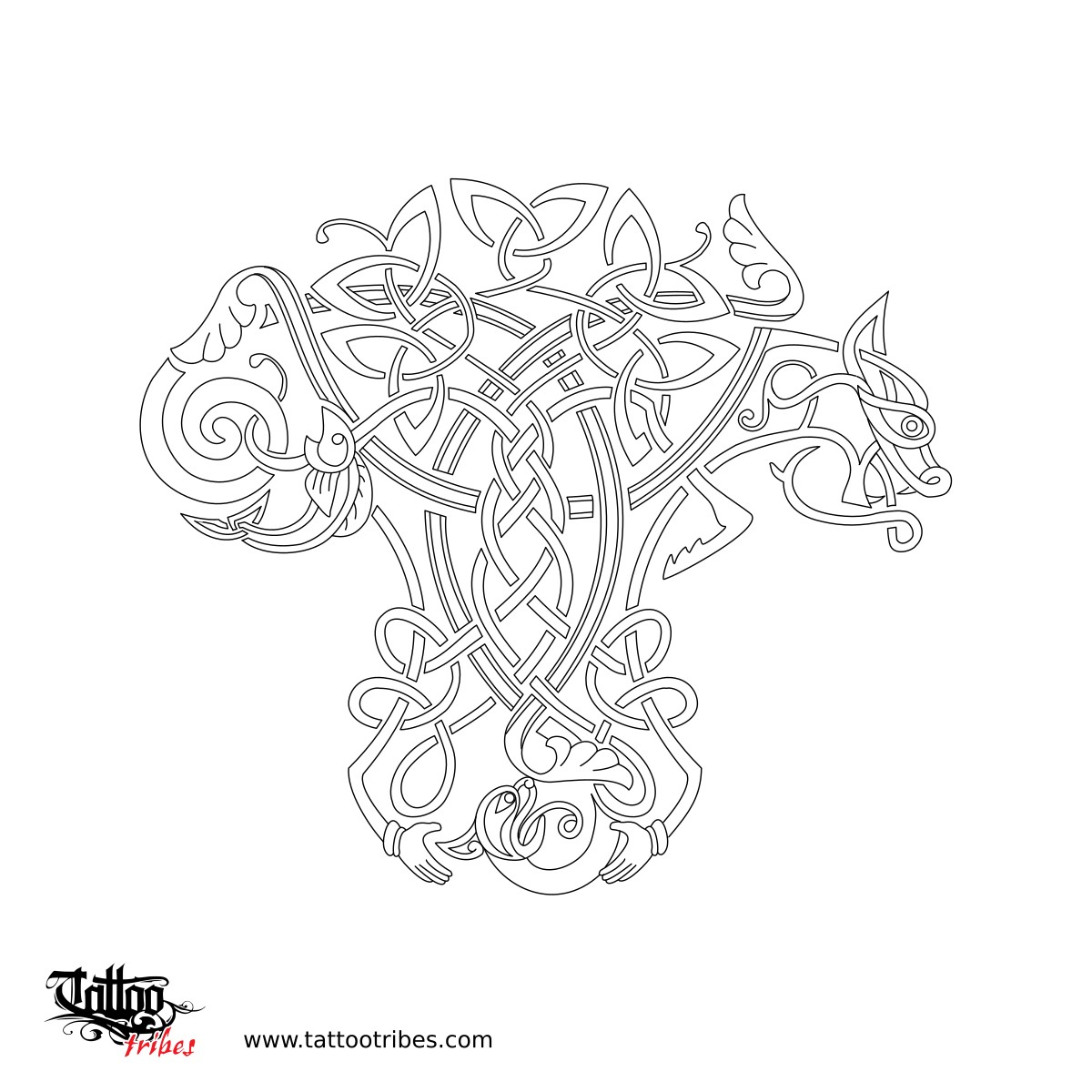 Celtic oak tree tattoo outlined stencil downloadable hi-res tattoo stencil