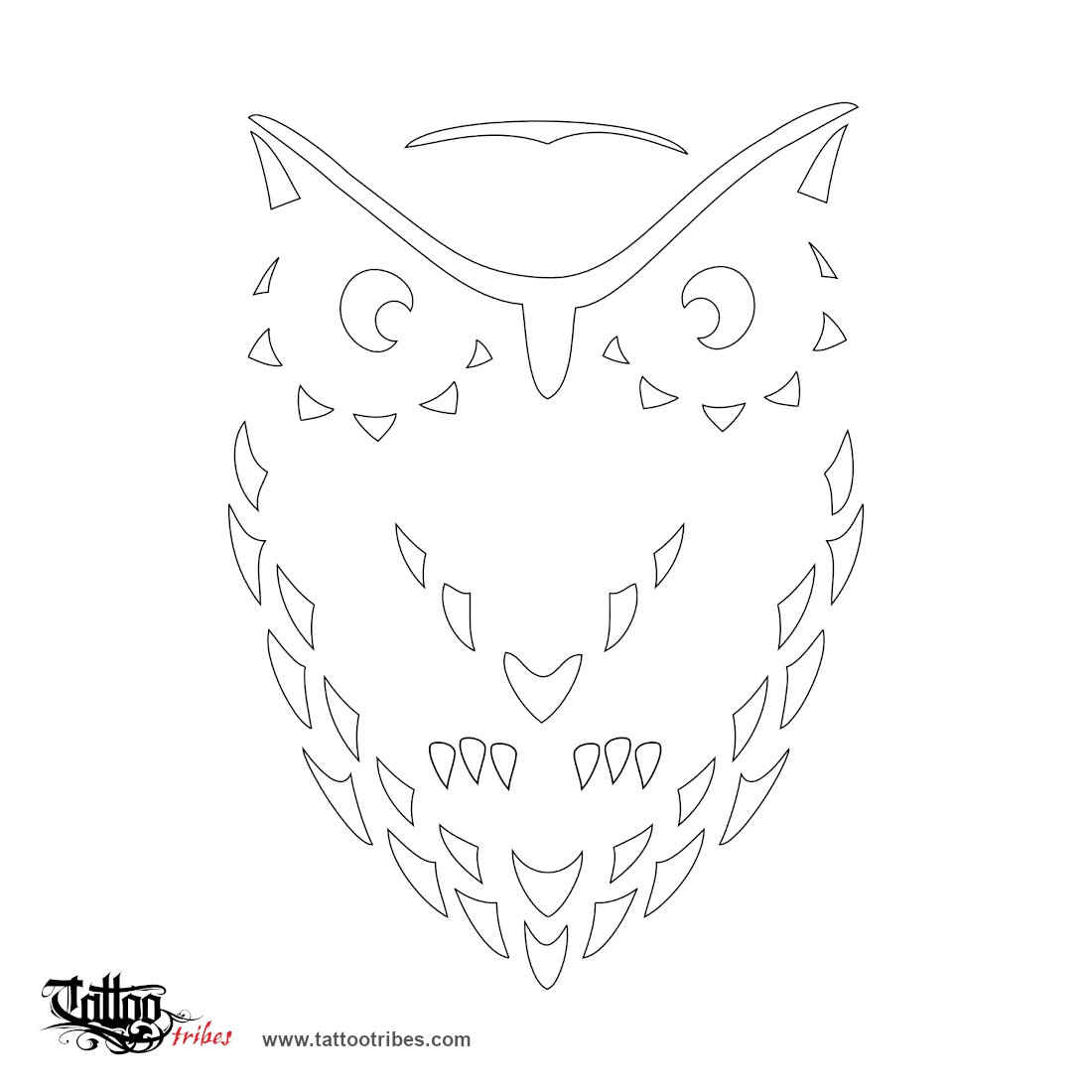 Stencil outline of Owl, Knowledge, magic downloadable hi-res tattoo stencil