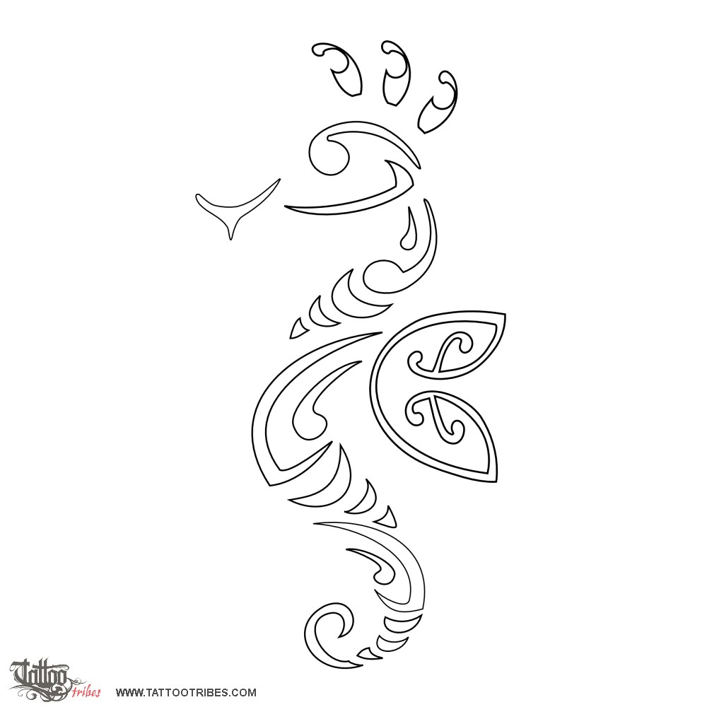 Stencil outline of Seahorse, Patience and strength downloadable hi-res tattoo stencil