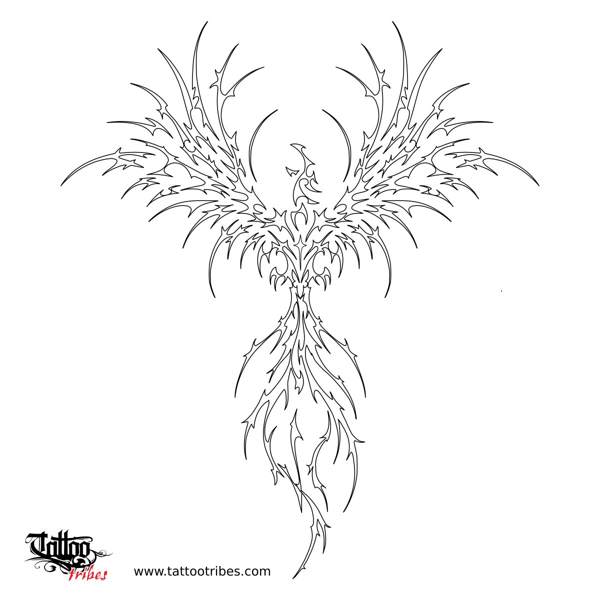 Neotribal cybersigilism phoenix tattoo stencil downloadable hi-res tattoo stencil