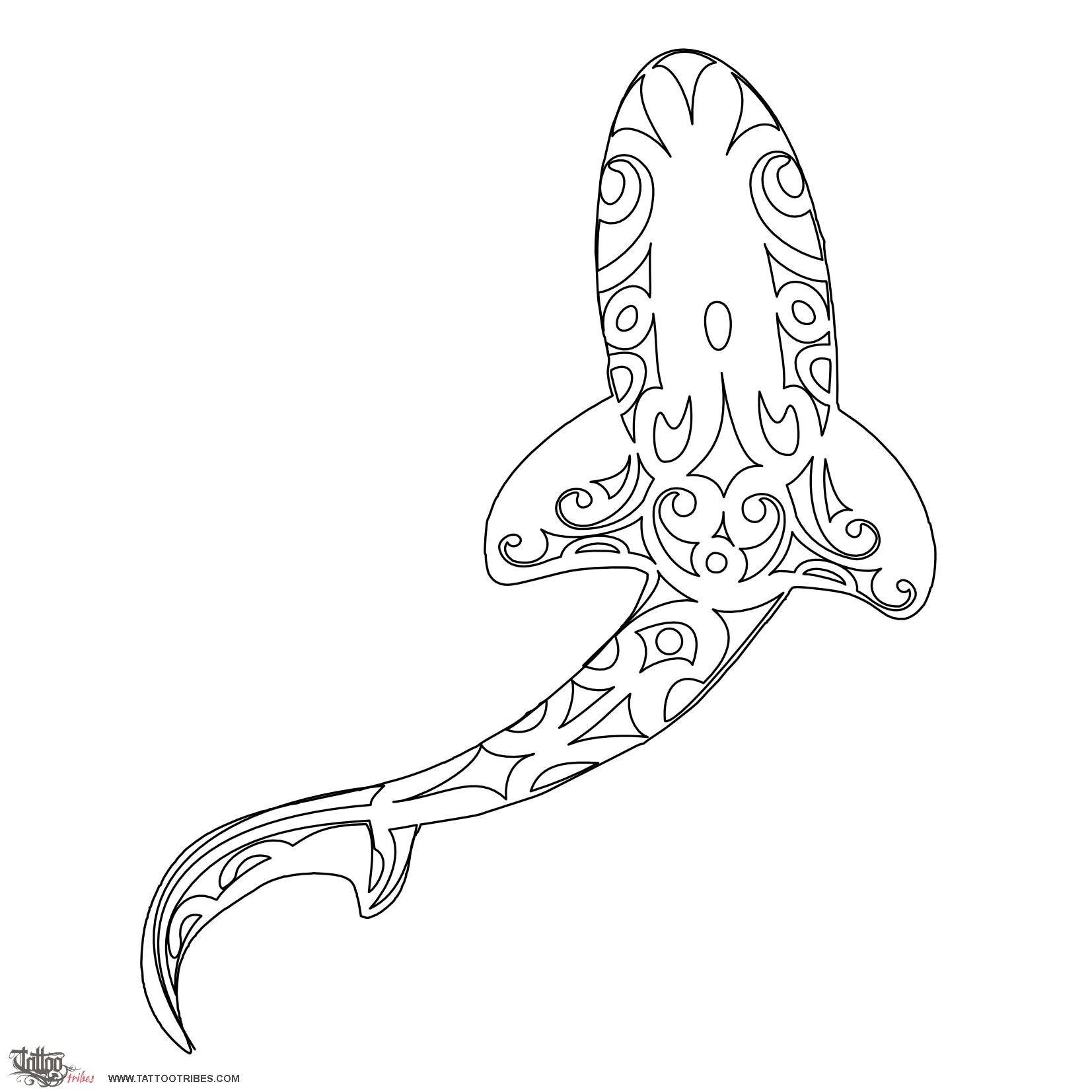 Stencil outline of Cover-up, Planets shark downloadable hi-res tattoo stencil