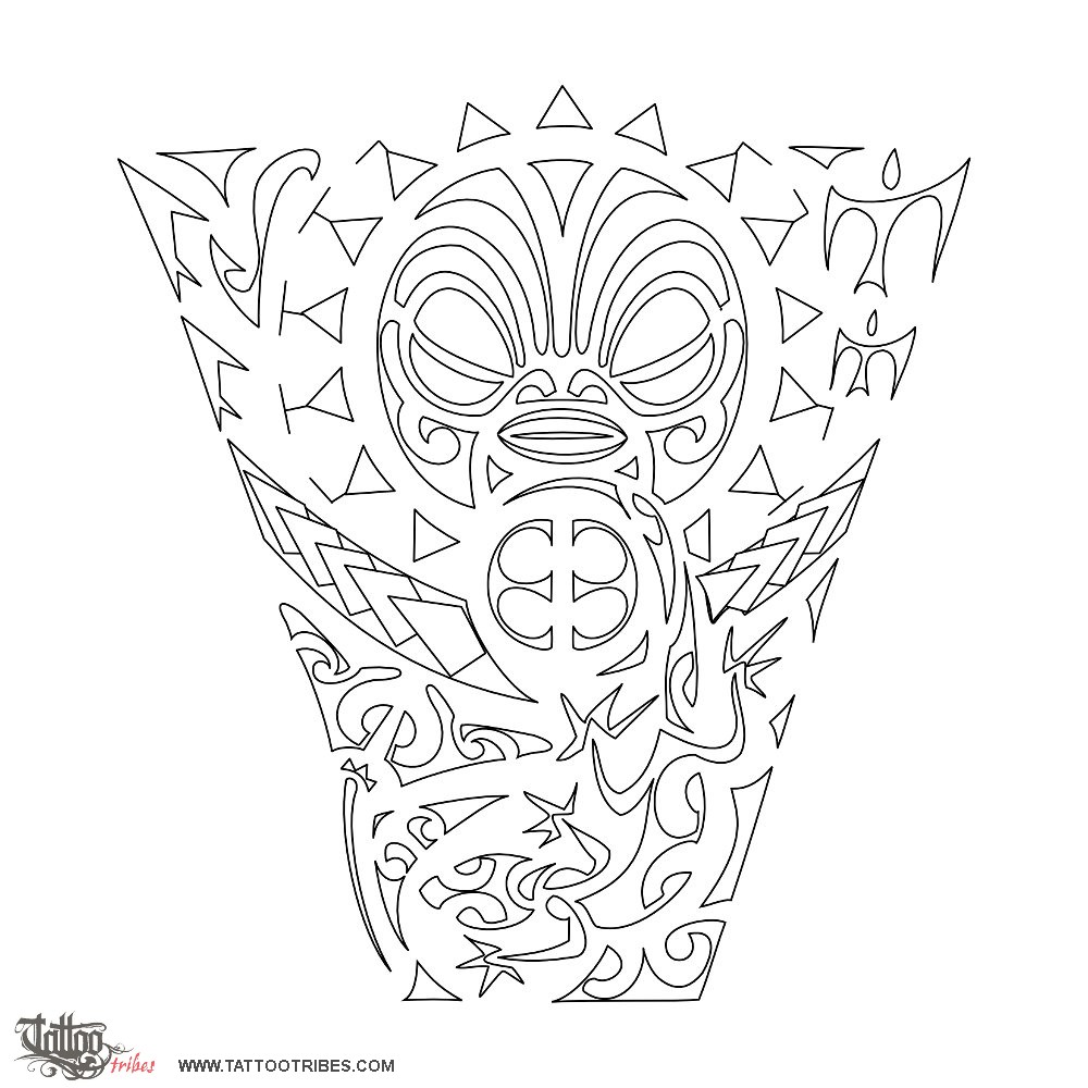 Stencil outline of Tiki, Figure, protection downloadable hi-res tattoo stencil