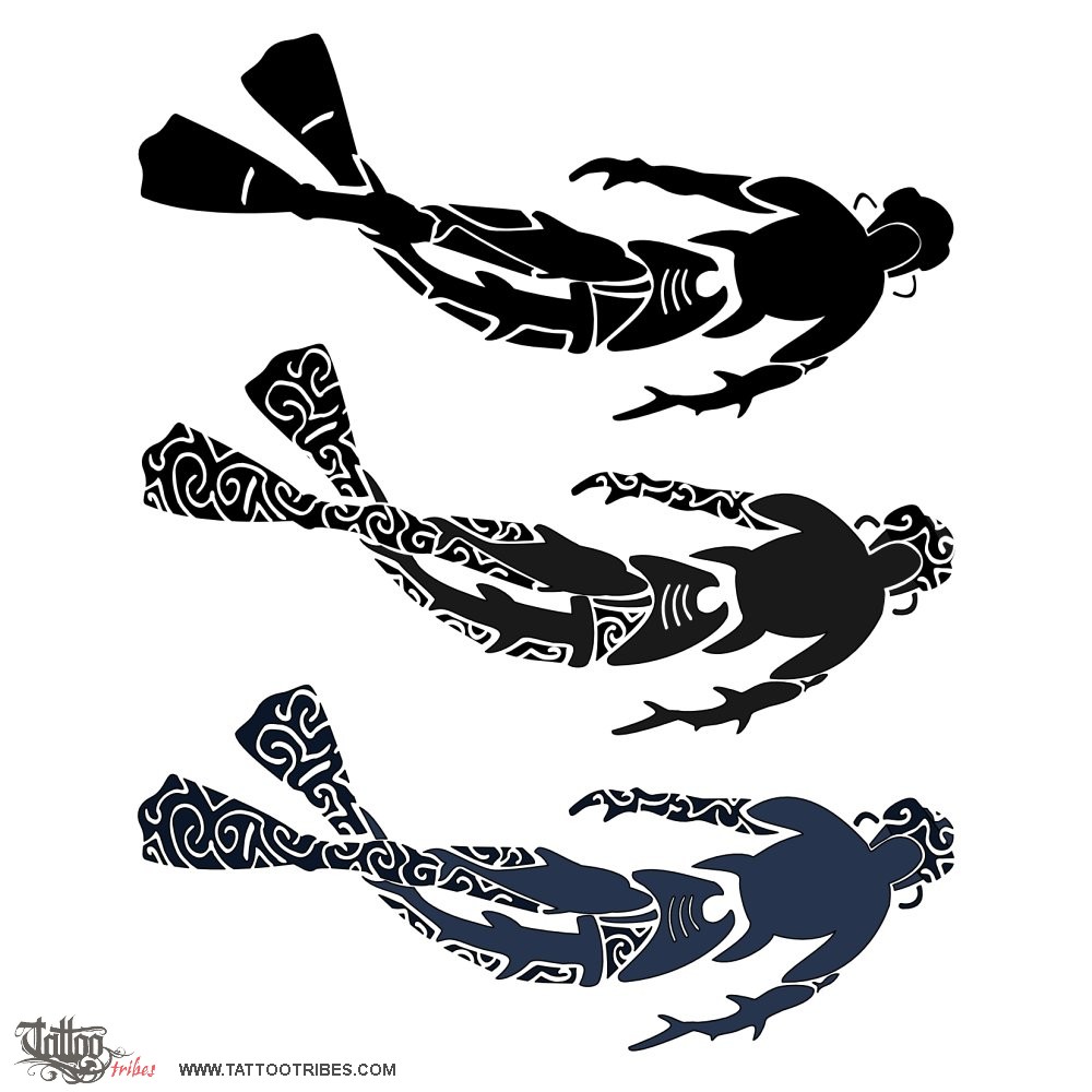 Tattoo image of Scuba diver, Passion for the sea downloadable hi-res tattoo flash design