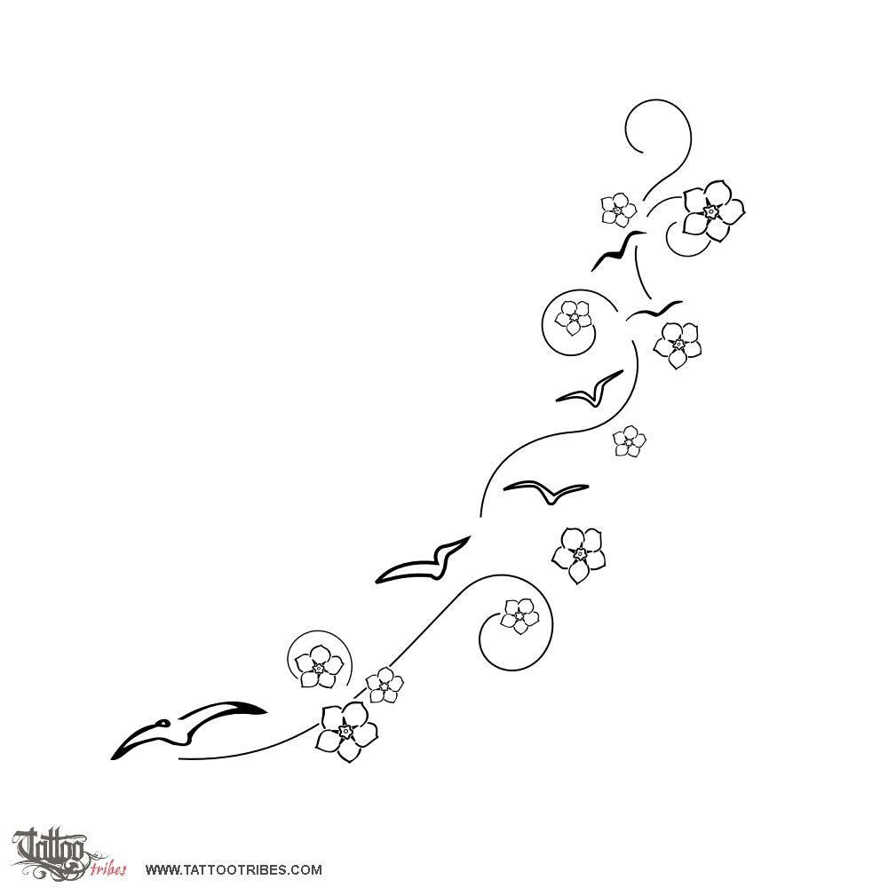 Tattoo image of Seagulls and forget-me-not, Freedom, love downloadable hi-res tattoo flash design