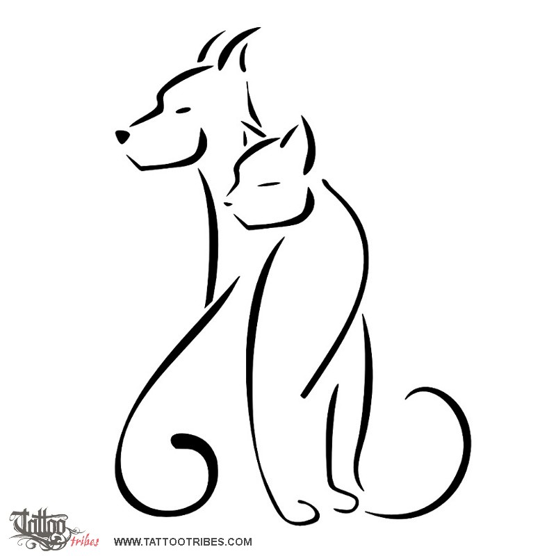 Tattoo image of Cat and dog, Shelter downloadable hi-res tattoo flash design
