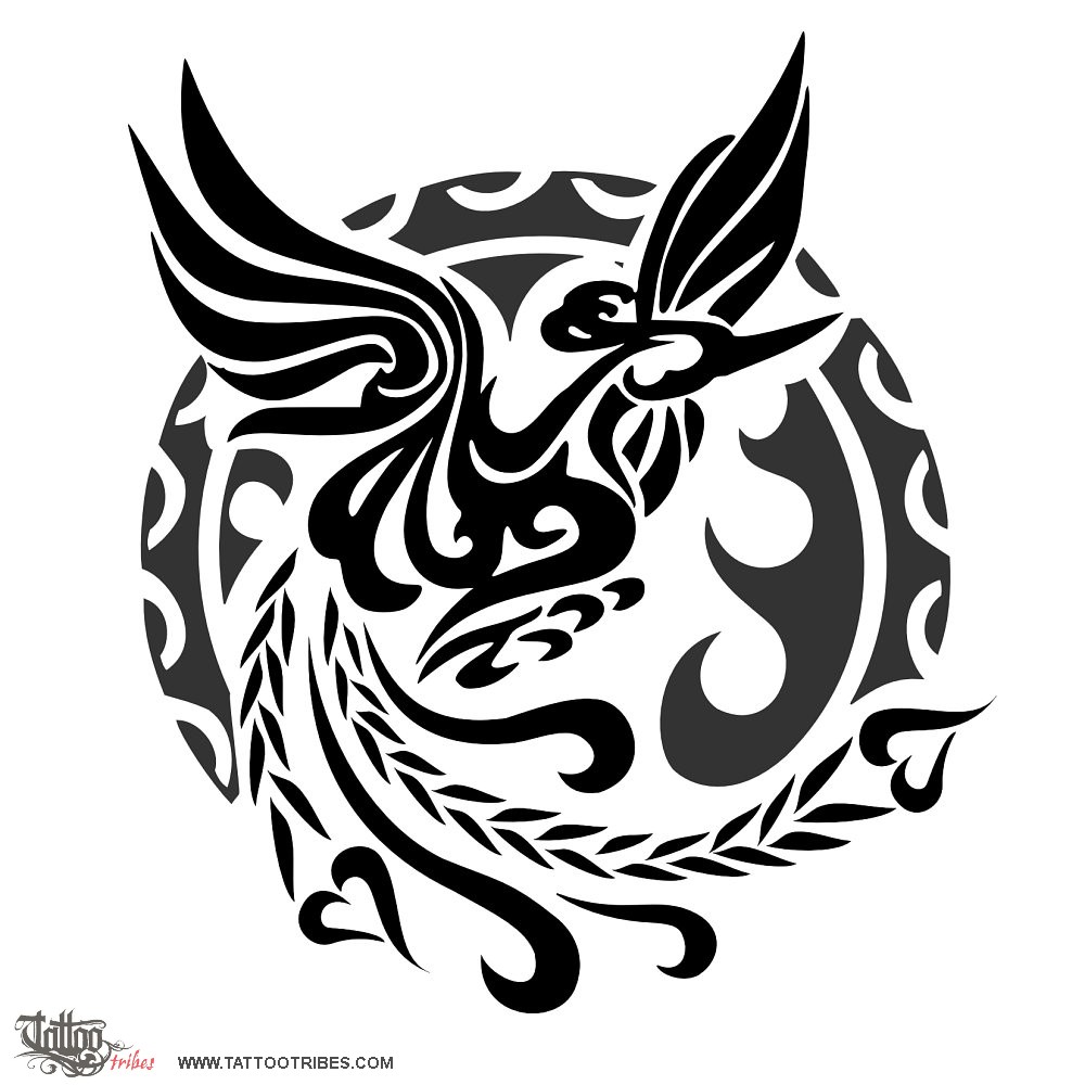 Tattoo image of Sun and phoenix, Eternity downloadable hi-res tattoo flash design