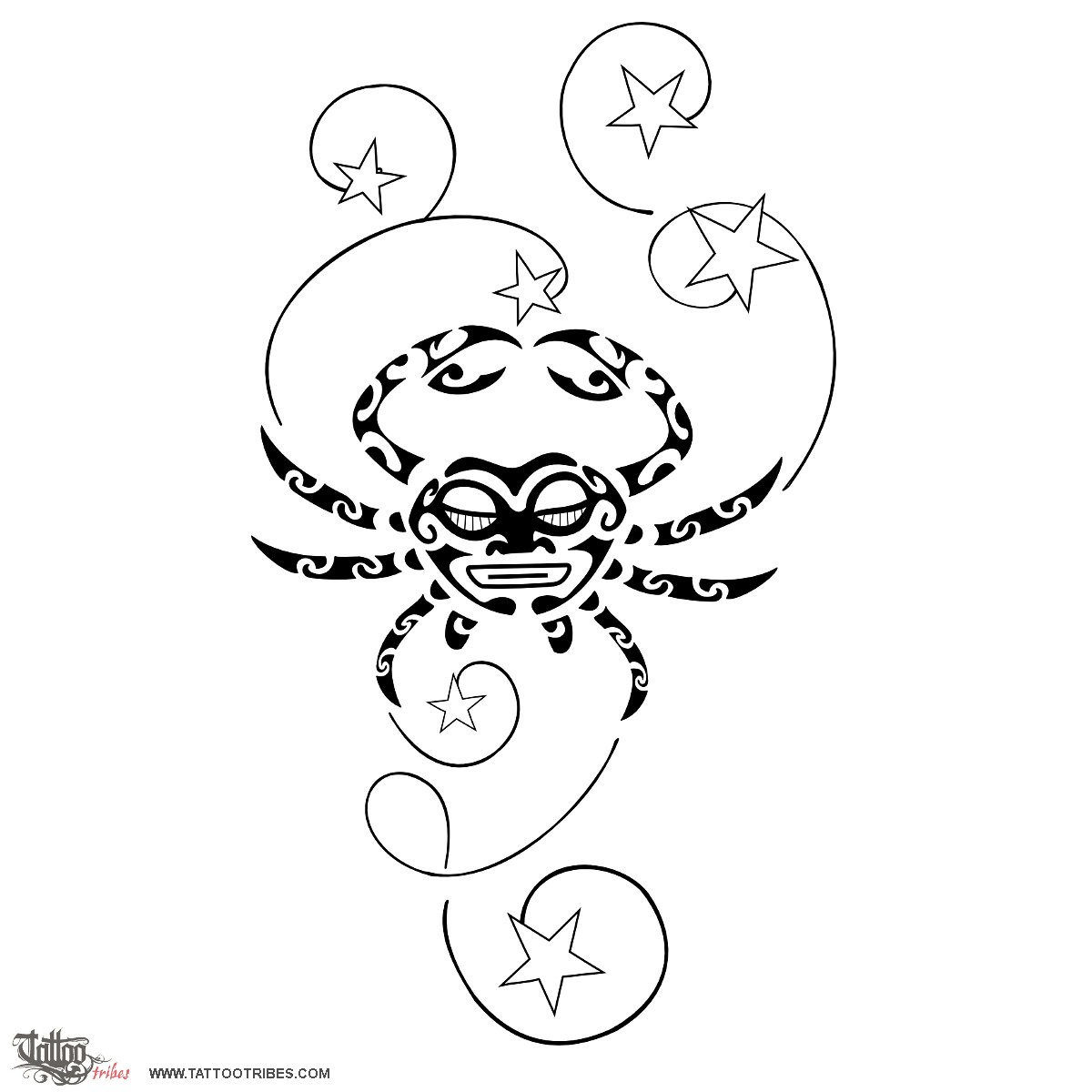 Tattoo image of Crab and stars, Prosperity, protection downloadable hi-res tattoo flash design