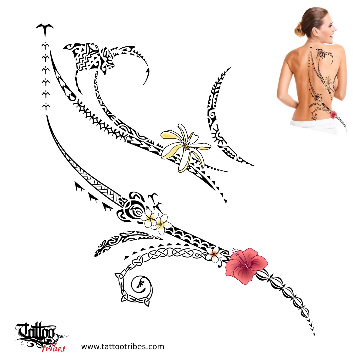 Feminine Polynesian tattoo flash for back and hip downloadable hi-res tattoo flash design