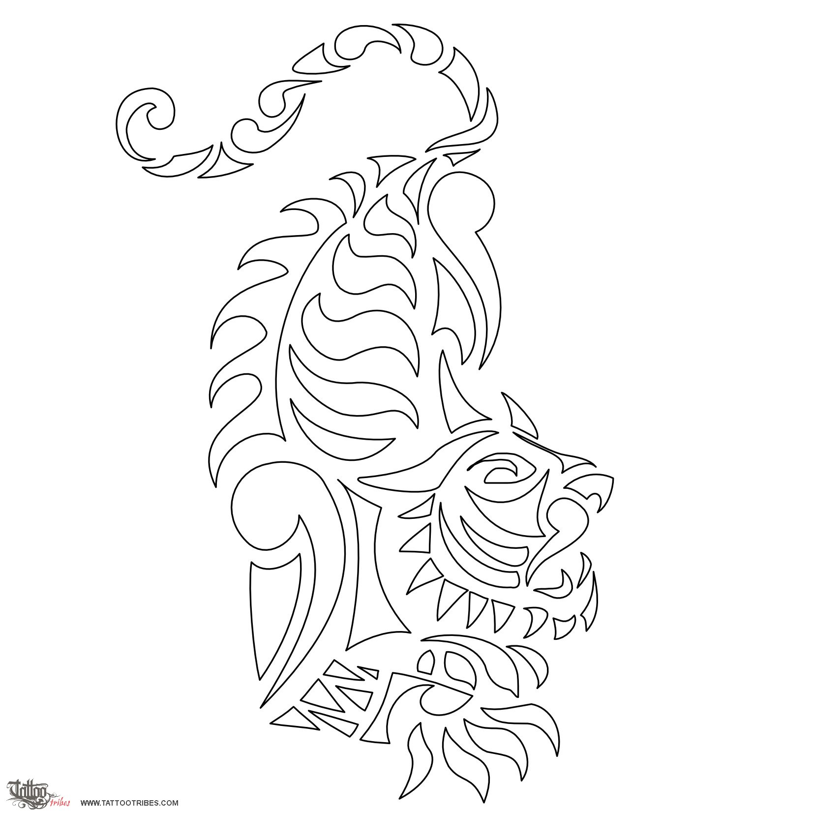 Stencil outline of Tiger, Strength, beauty downloadable hi-res tattoo stencil