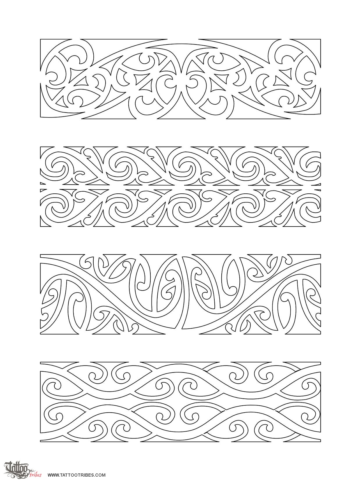 Stencil outline of Maori armbands, Traditional motifs downloadable hi-res tattoo stencil