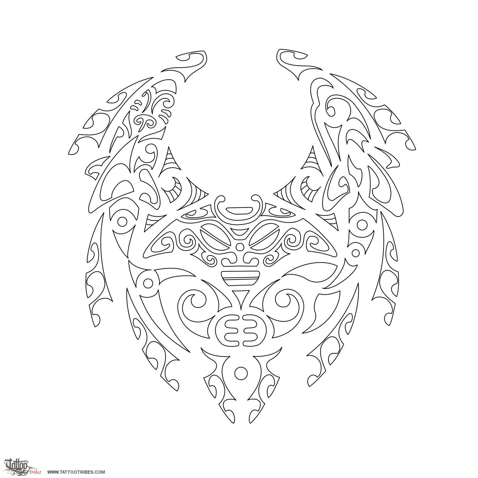 Stencil outline of Pekapeka, Luck, longevity downloadable hi-res tattoo stencil