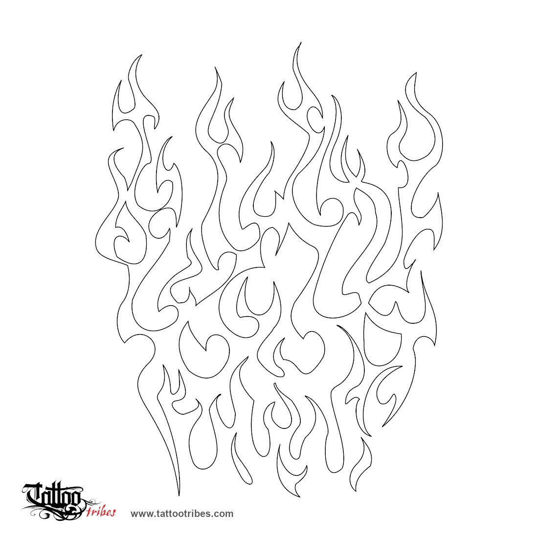 Stencil outline of Tribal flames, Passion, rebirth downloadable hi-res tattoo stencil