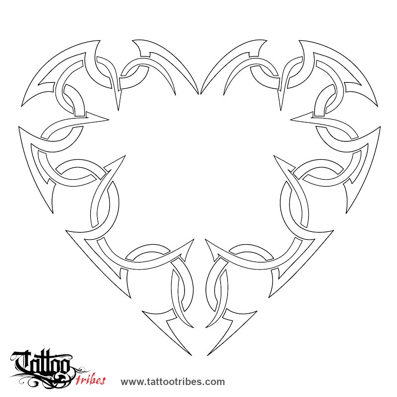 Stencil outline of Tribal heart, Love, feelings downloadable hi-res tattoo stencil