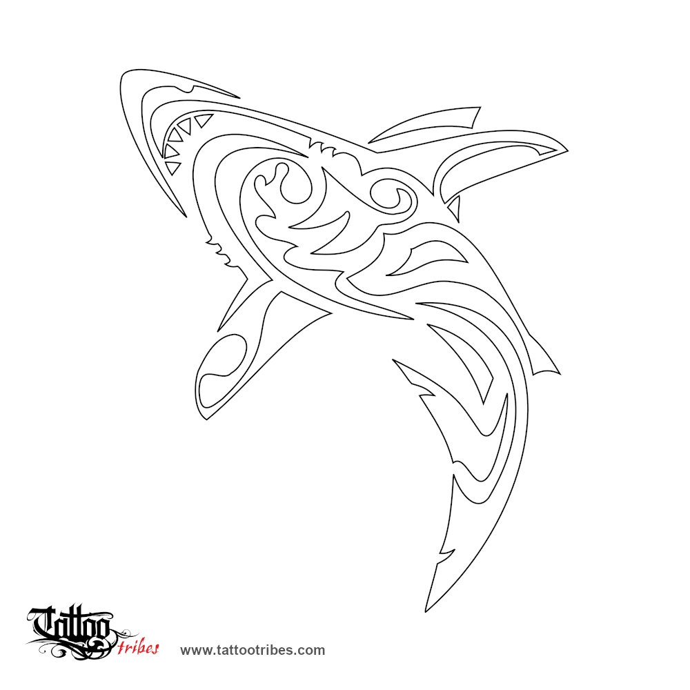 Stencil outline of Shark, Endurance downloadable hi-res tattoo stencil