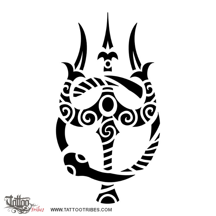 Tattoo image of Trishula and ouroboros, Eternity, unity downloadable hi-res tattoo flash design