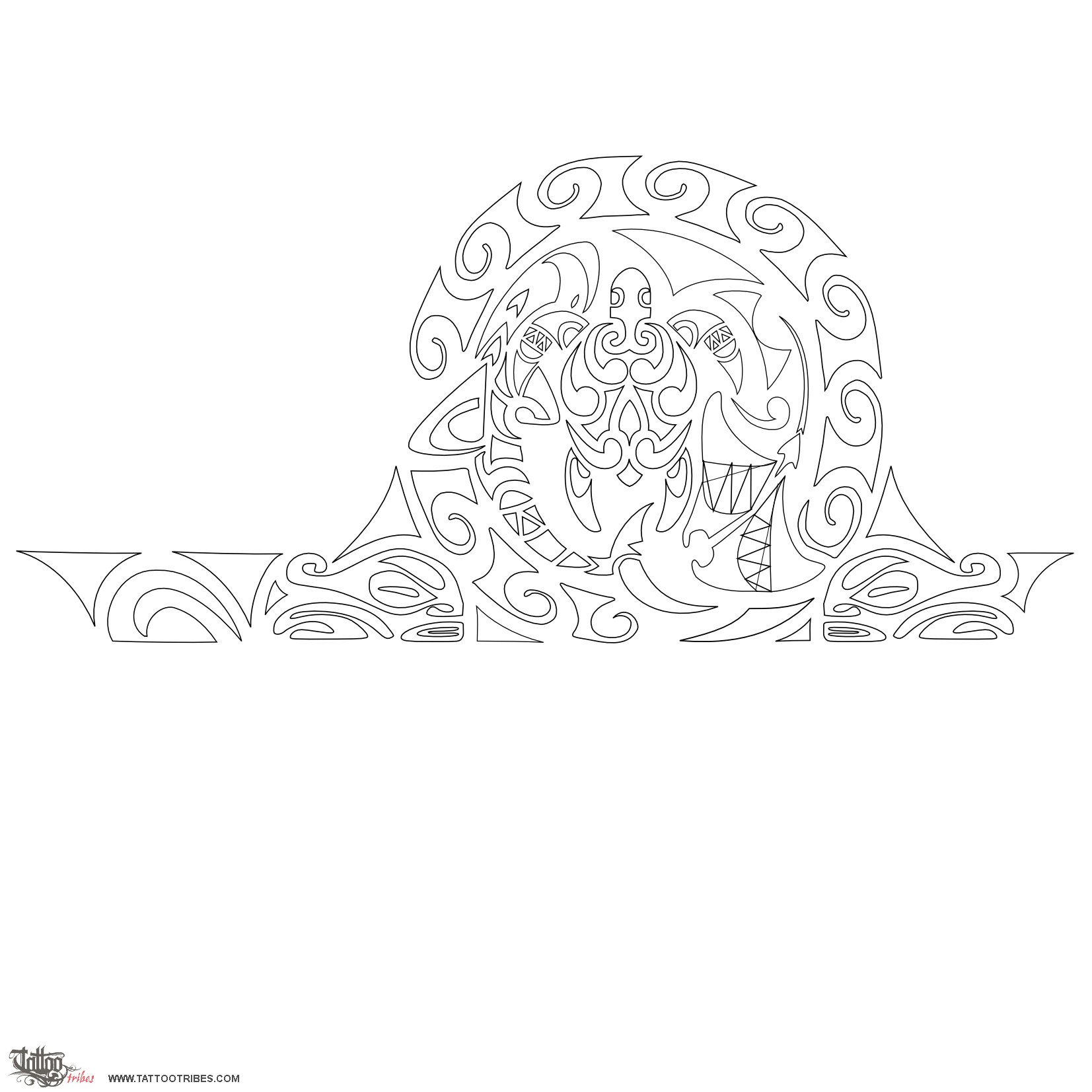 Stencil outline of Water safe, Pacific heritage downloadable hi-res tattoo stencil