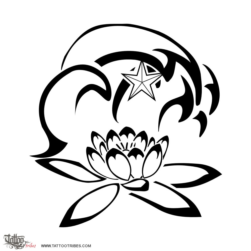 Tattoo image of Traveling, Wave, star and lotus downloadable hi-res tattoo flash design