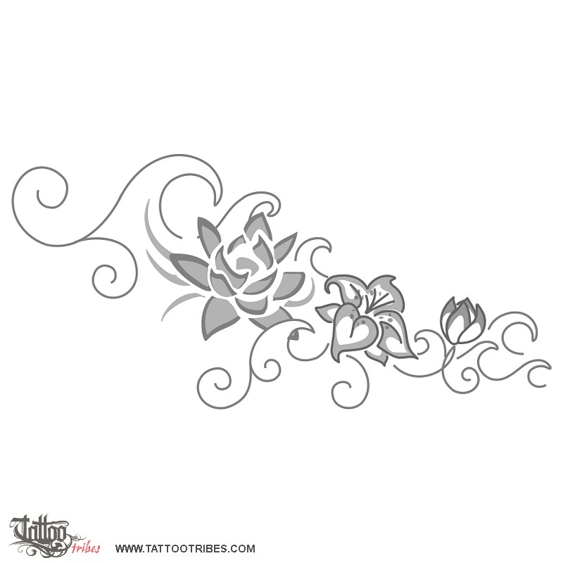 Tattoo image of Flowers and waves, Protection and prosperity downloadable hi-res tattoo flash design