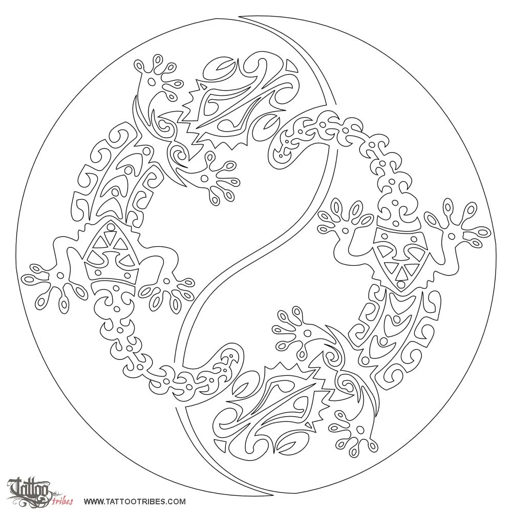 Stencil outline of Karma geckos, Magical balance