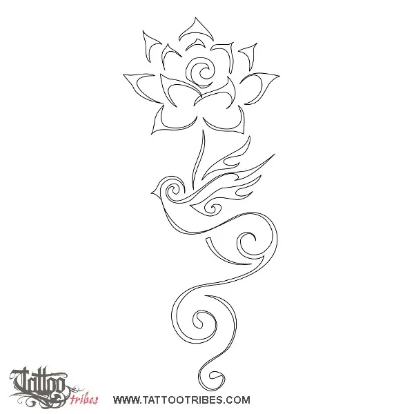 Stencil outline of Lotus and swallow, Return home