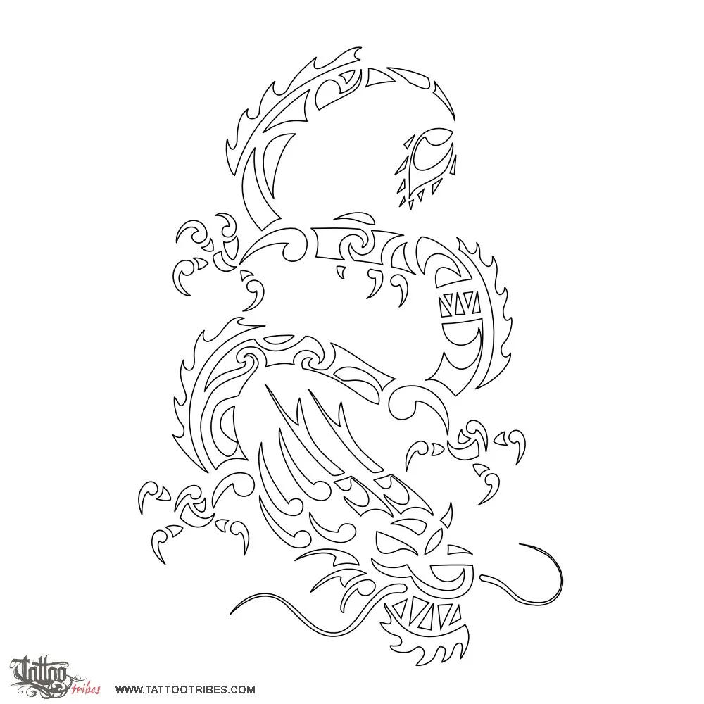 Stencil outline of Polynesian Dragon, Power, protection