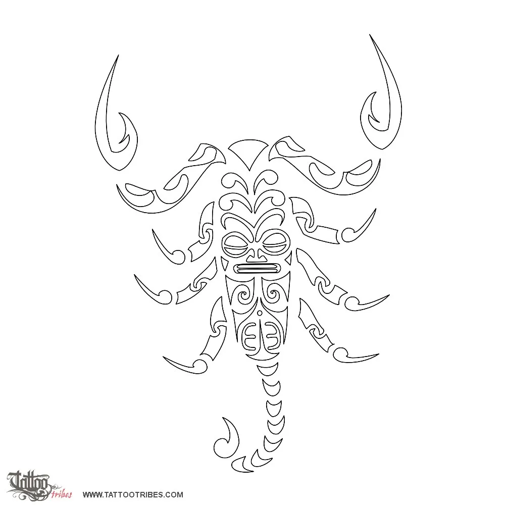 Stencil outline of Scorpion Tahiti-styled, Life and death