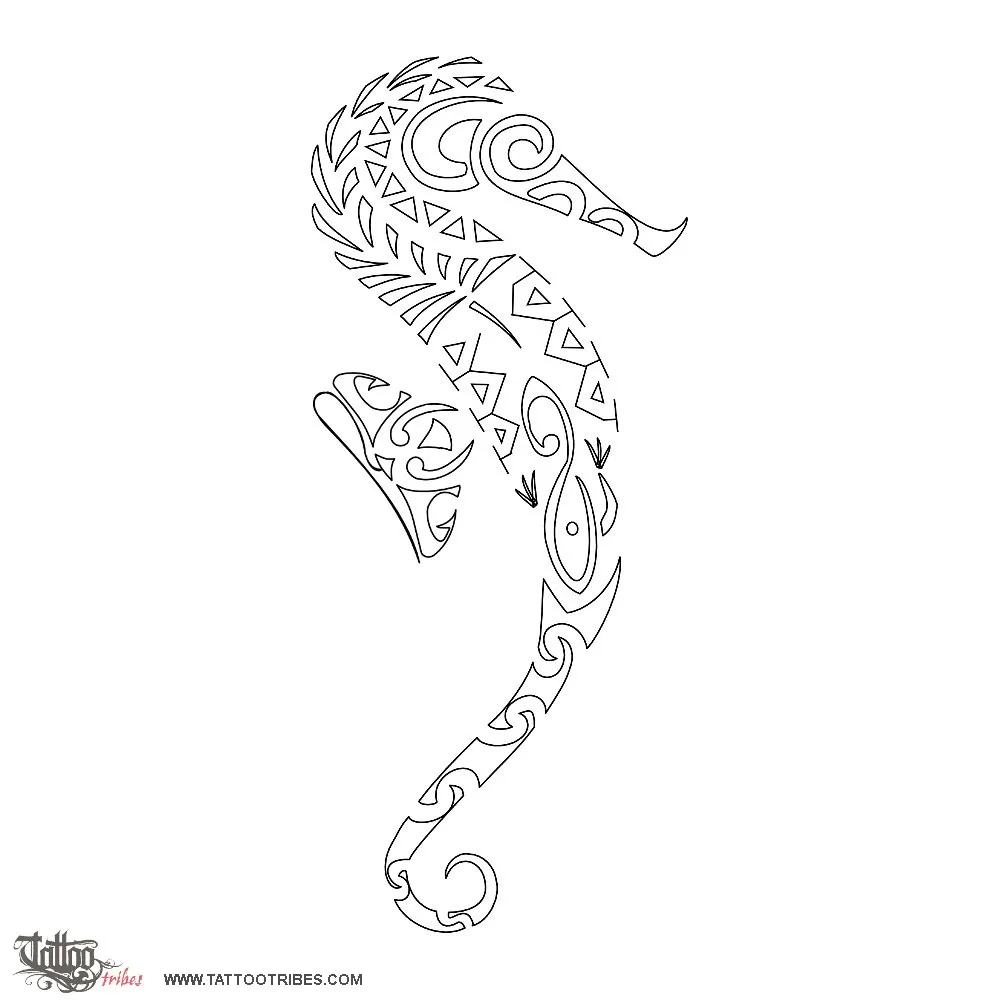 Stencil outline of Polynesian seahorse, Tenacity, protection