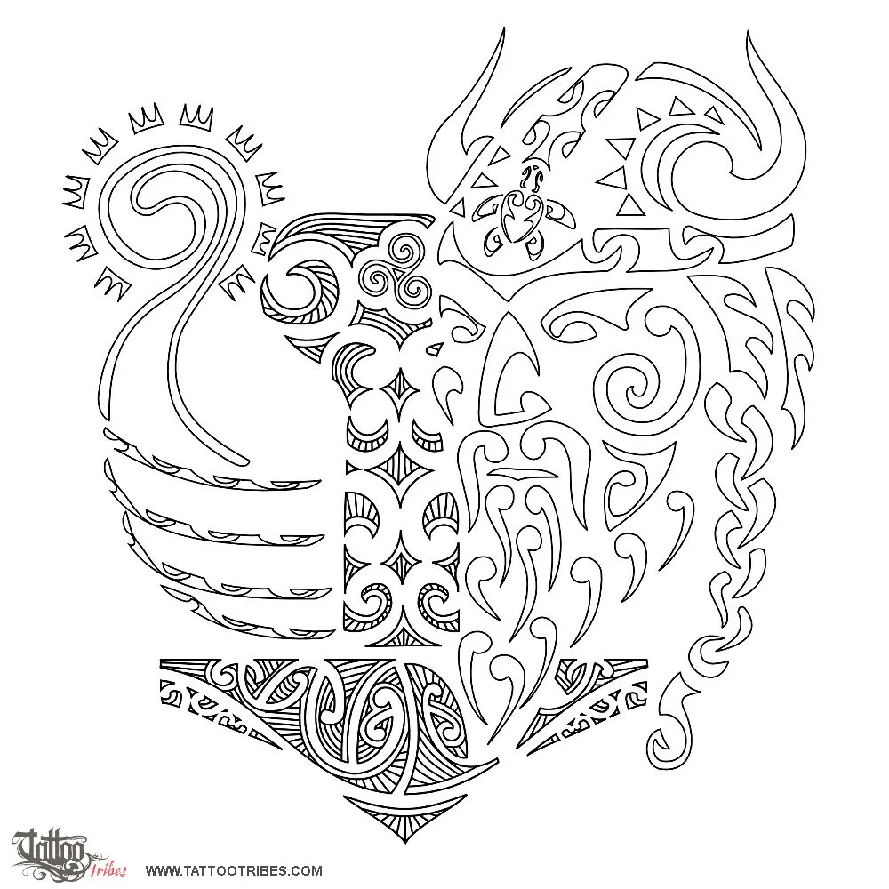 Stencil outline of Maori Viking, New start, protection