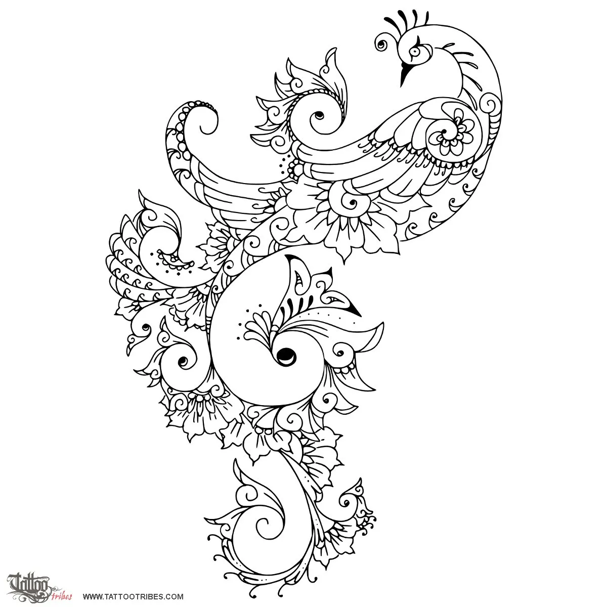 Tattoo image of Mehndi style peacock, Love, passion