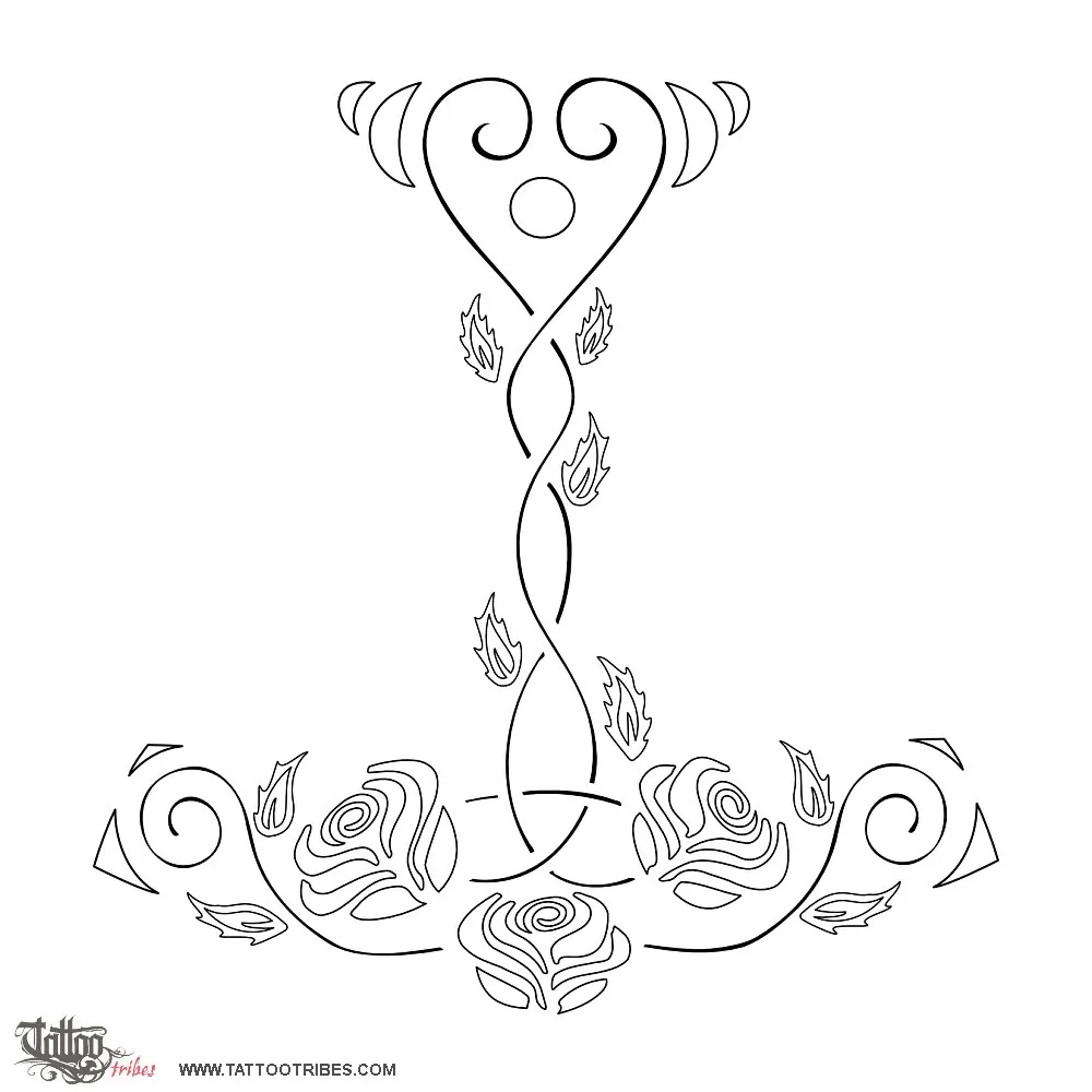 Stencil outline of Mjolnir of roses, Protection