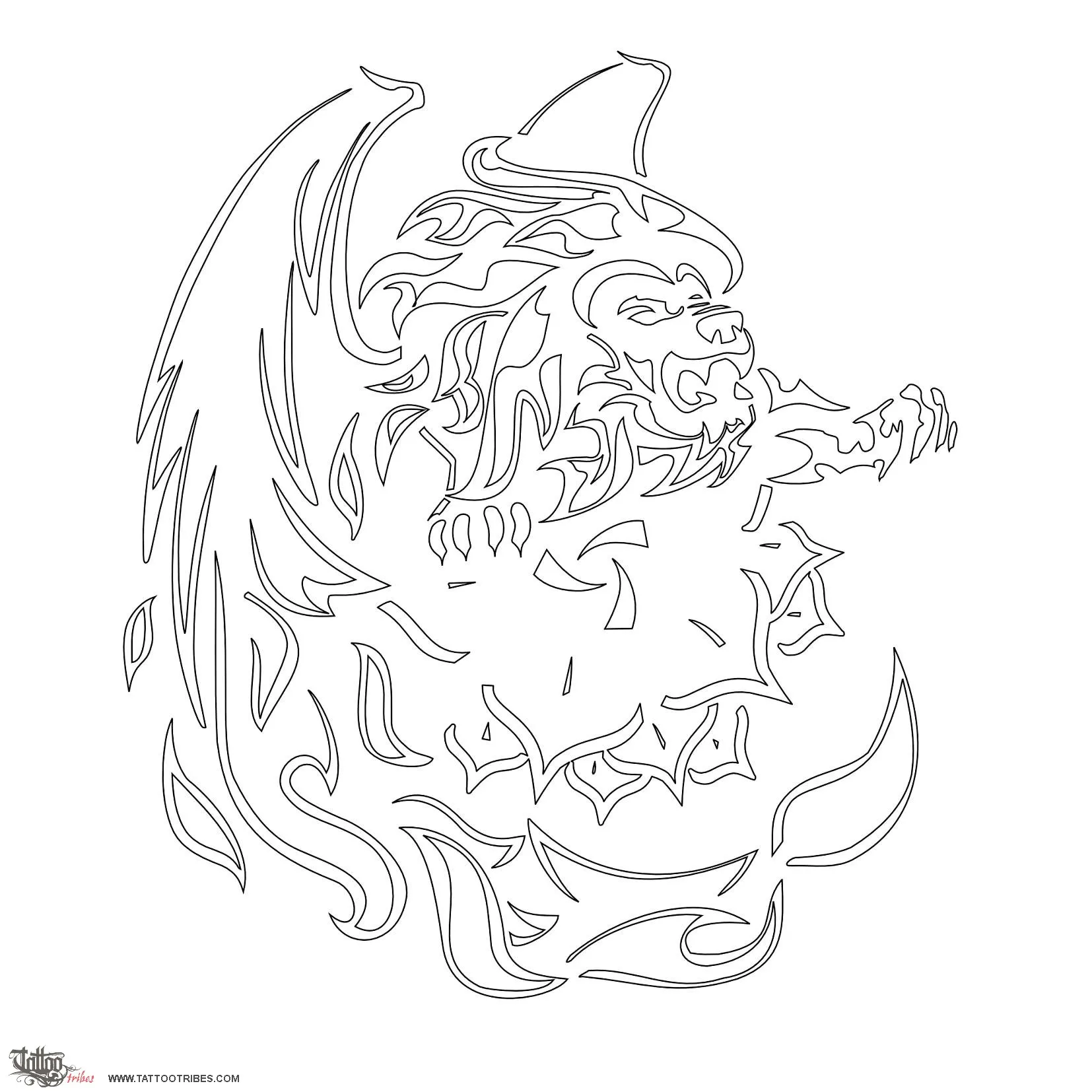 Stencil outline of Fire lion, Perfect strength