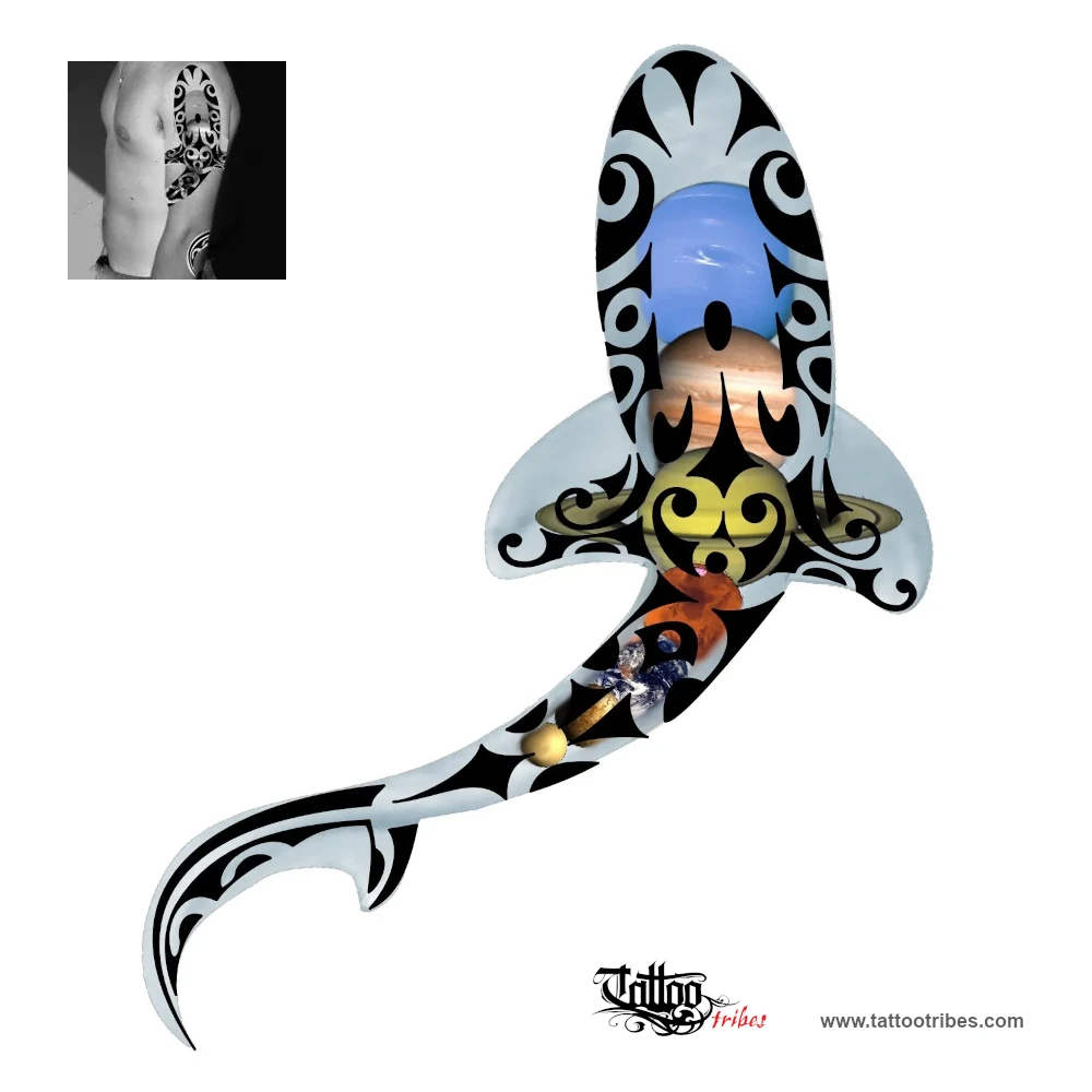 Tattoo image of Cover-up, Planets shark