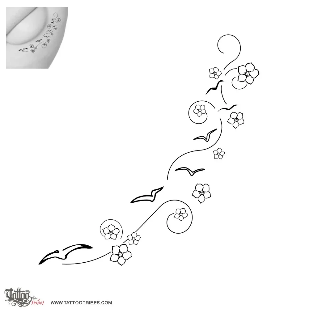 Tattoo image of Seagulls and forget-me-not, Freedom, love