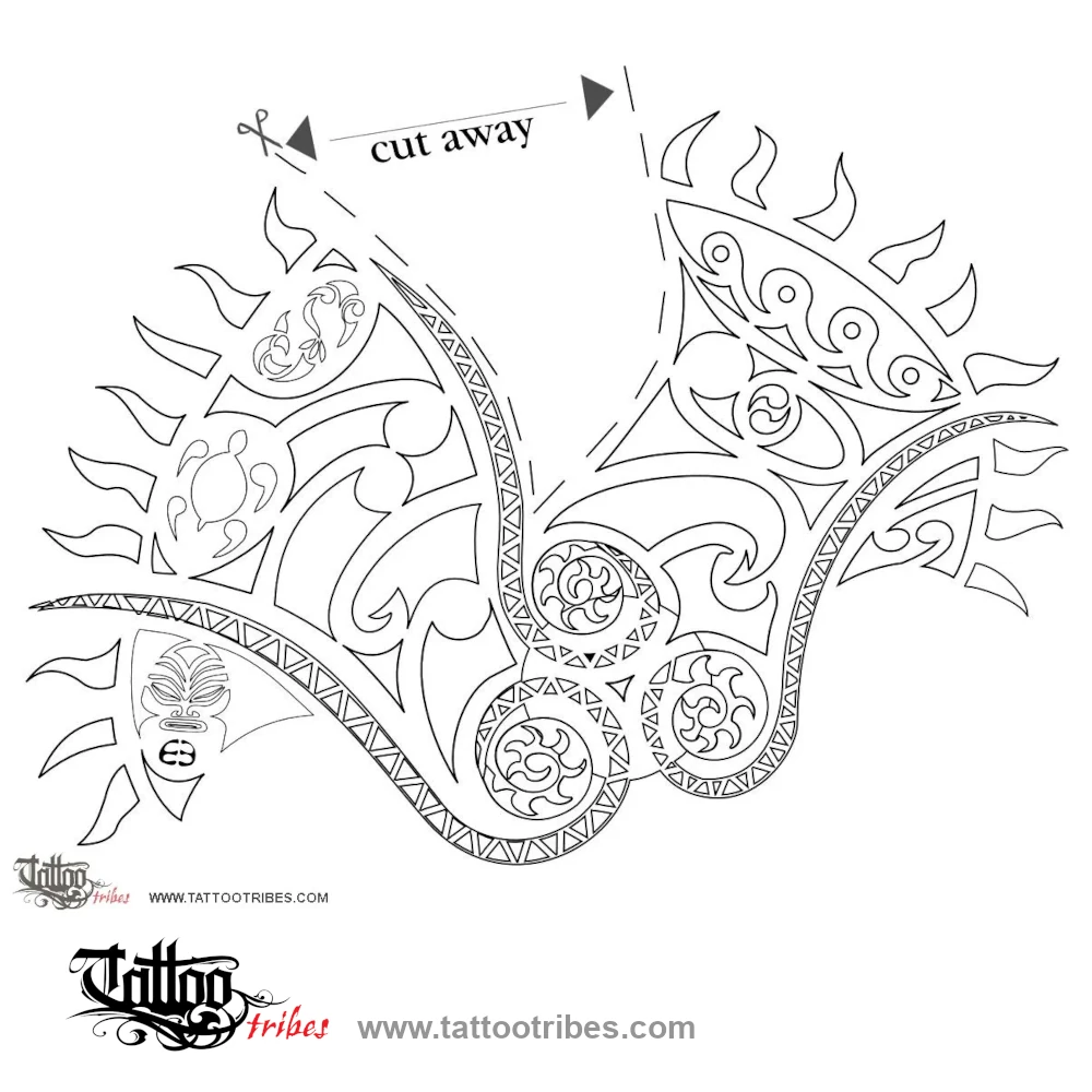 Stencil outline of Sun shoulder, Maori cover-up