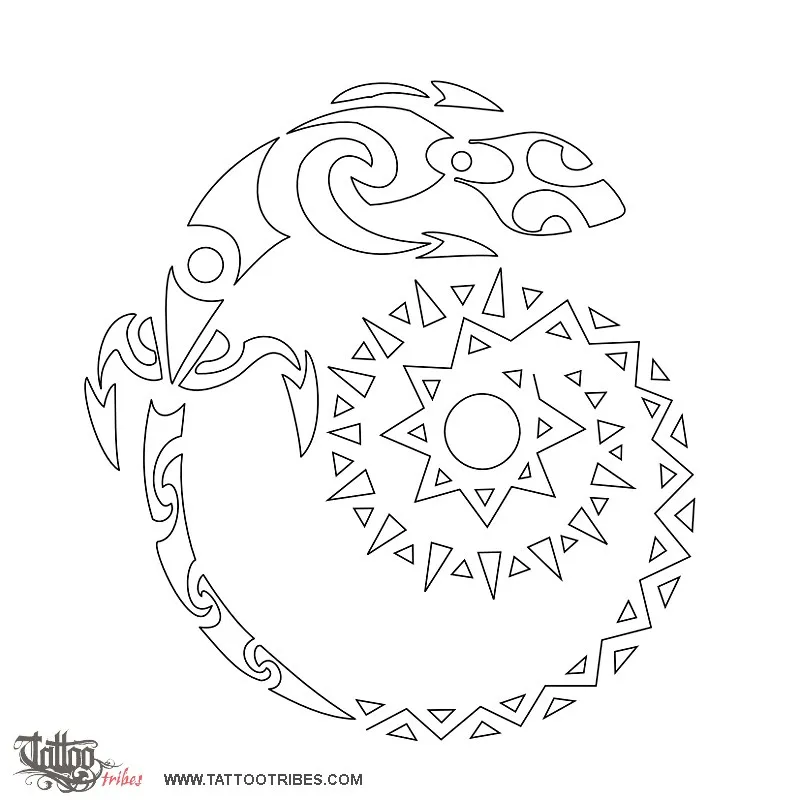 Stencil outline of Lizard and spiral sun, Lucky life