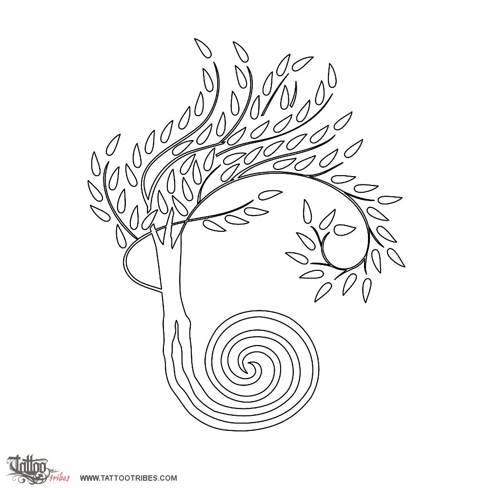 Stencil outline of Spiraling tree, Life, unity